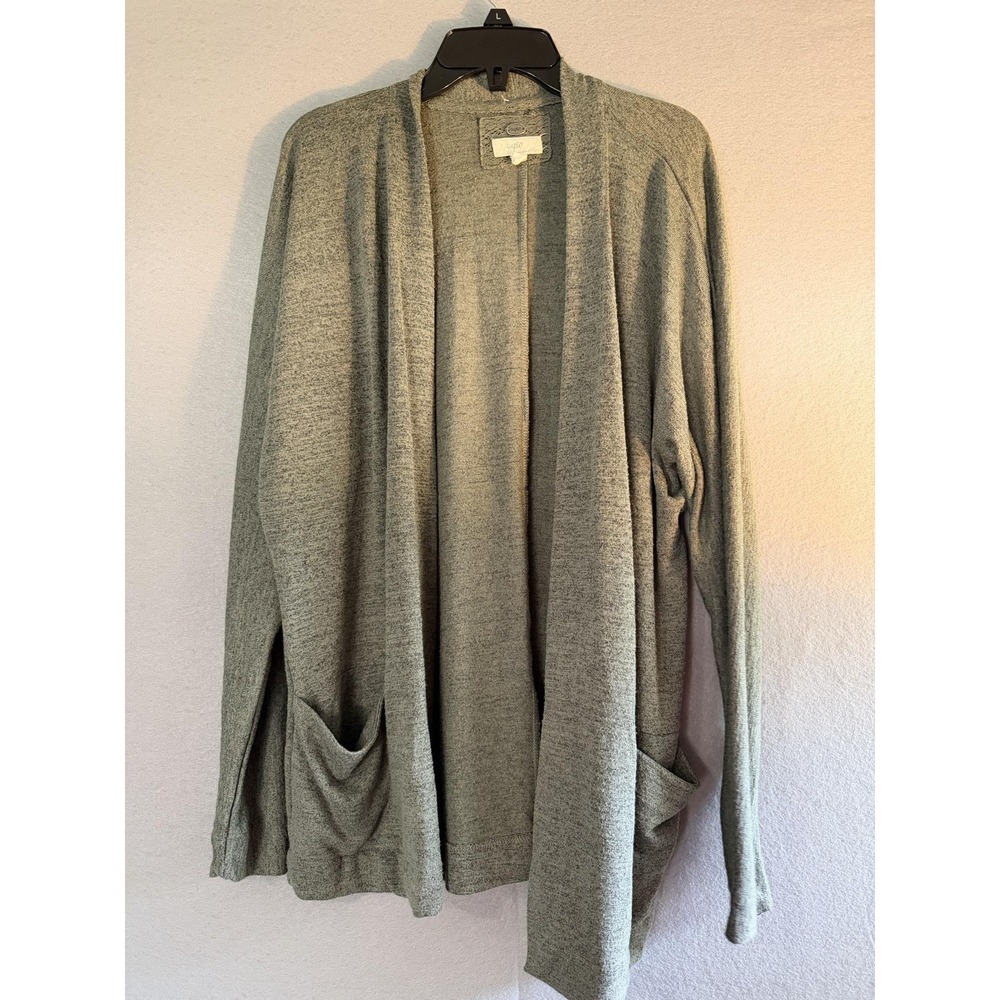 Cupio Cardigan Sweater Womens M Green Open Front Pockets Lightweight Knit